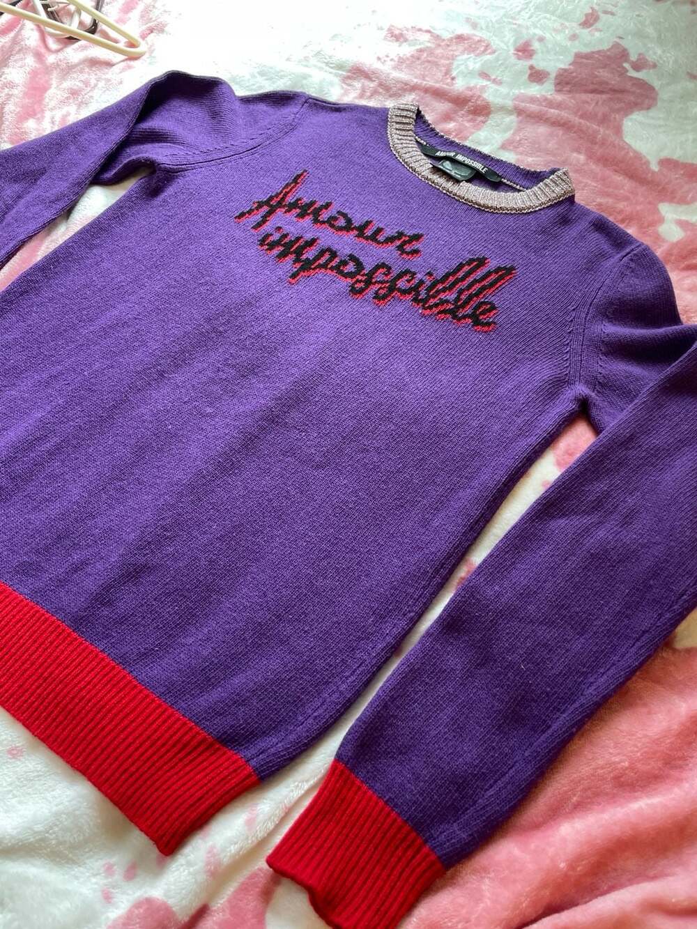 Pinko Uniqueness Amour Impossible Purple Jacquard Sweater Size S